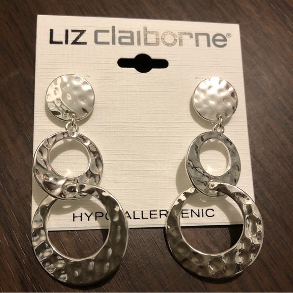 2” Liz Claiborne Hypoallergenic Silver Tone Round Circles Dangle earrings B22 - Picture 6 of 9